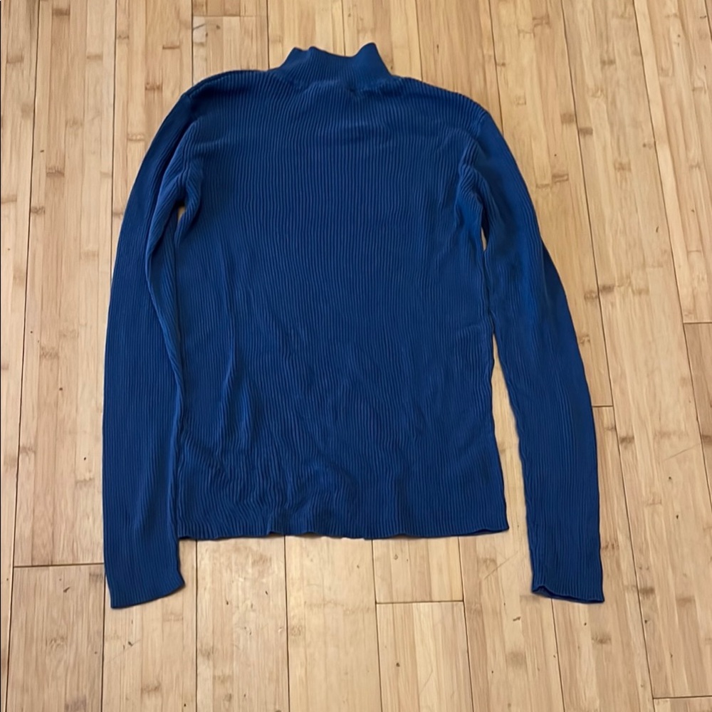 Pendleton Blue Ribbed Silk Mock Neck - Picture 3 of 3